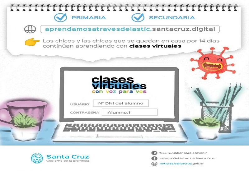 Santa Cruz. Educación comunicó nueva dirección para ingresar a Clases Virtuales