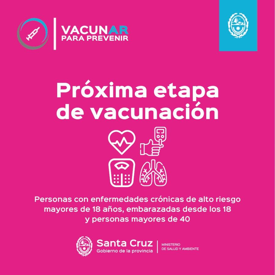 Vacunar para prevenir: Habilitan turnos para 1ª y 2ª dosis en Rio Gallegos