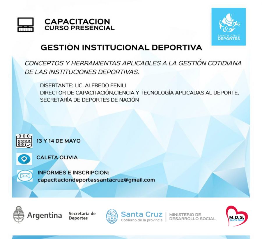 Invitan al curso de Gestión Deportiva Institucional en Caleta Olivia