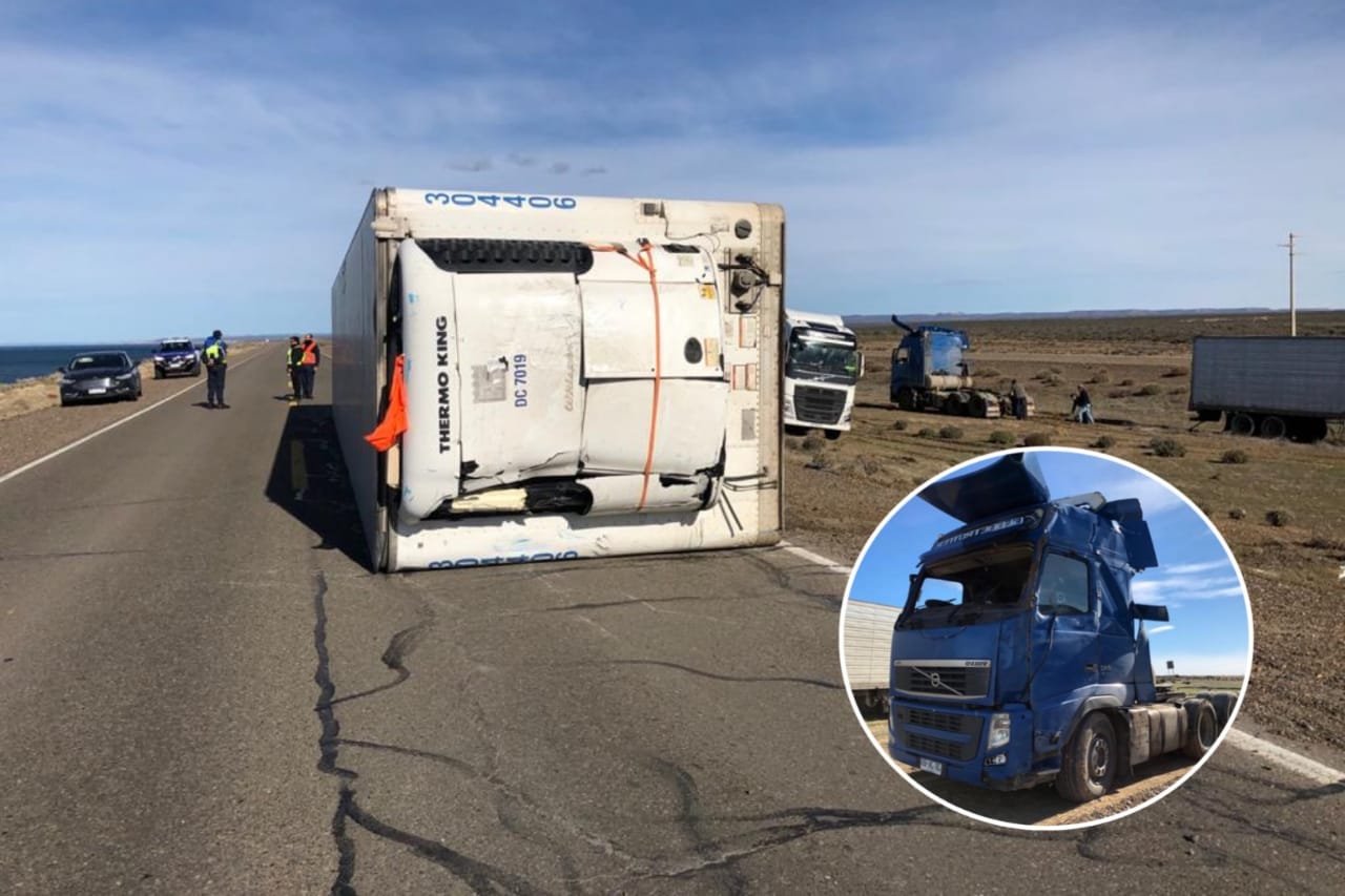 Un camión chileno volcó en la ruta N° 3: El viento lo levantó 2 metros 