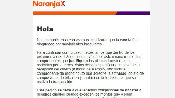  De qué se tratan los mails que le llegaron a usuarios de Tarjeta Naranja