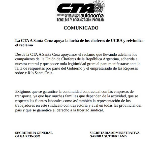 CTA  Santa Cruz apoya a los choferes de UCRA en su reclamo