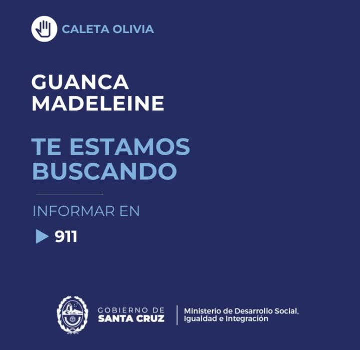 Buscan a una adolescente desaparecida en Caleta Olivia