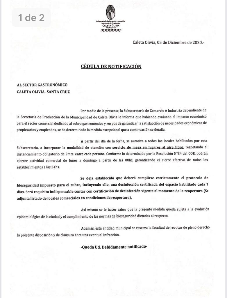 A partir de hoy quedan habilitadas las confiterías y bares con servicio de atención de mesas al aire libre