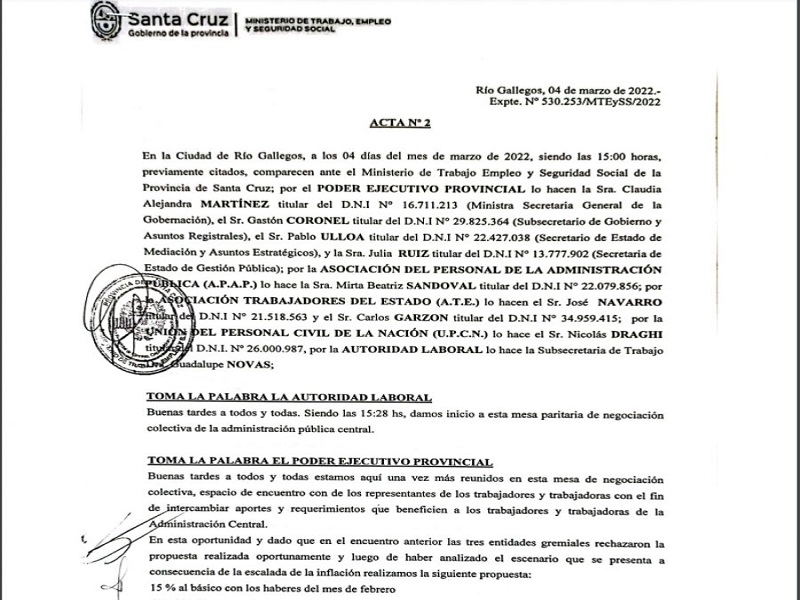 El Gobierno presentó nueva propuesta salarial para la Administración Central