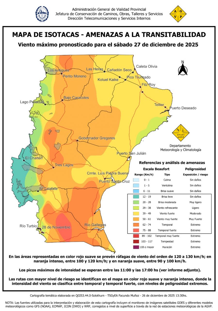 Jornada ventosa y riesgo en rutas: el pronóstico para este sábado 