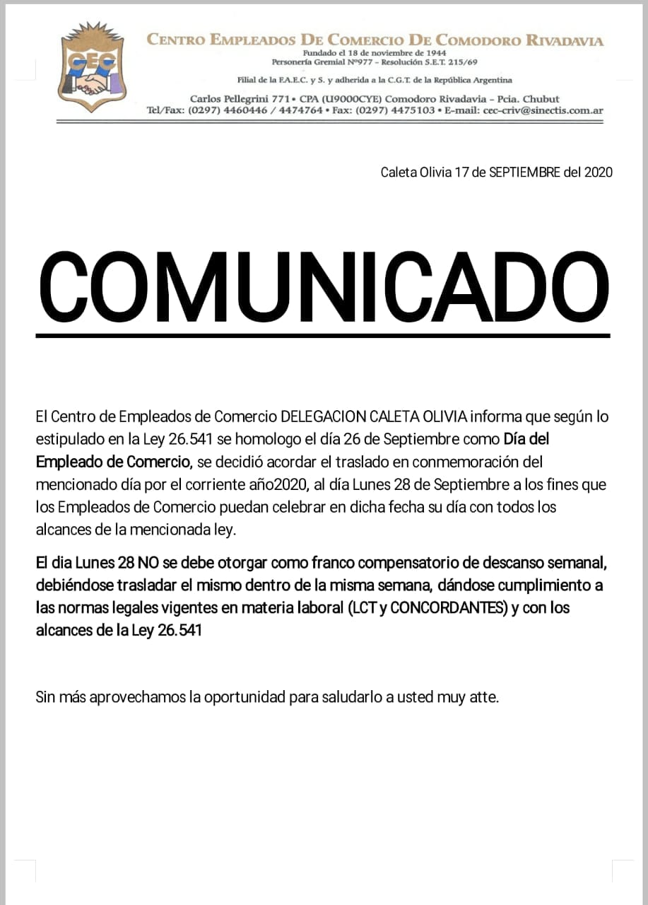 Corrieron el día del empleado de comercio y no podrá computarse como franco compensatorio