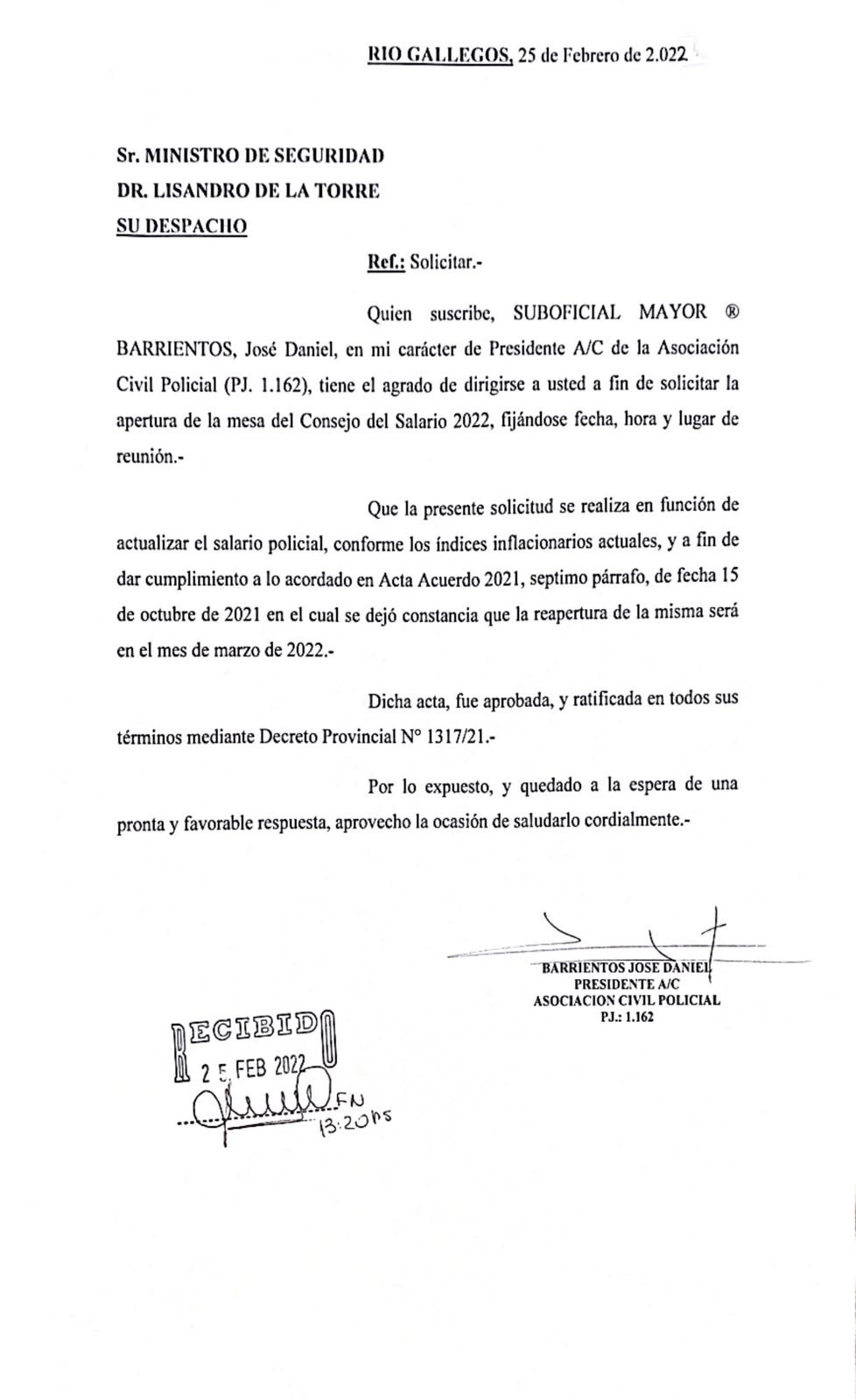 Policía de Santa Cruz solicita paritaria para el mes de marzo
