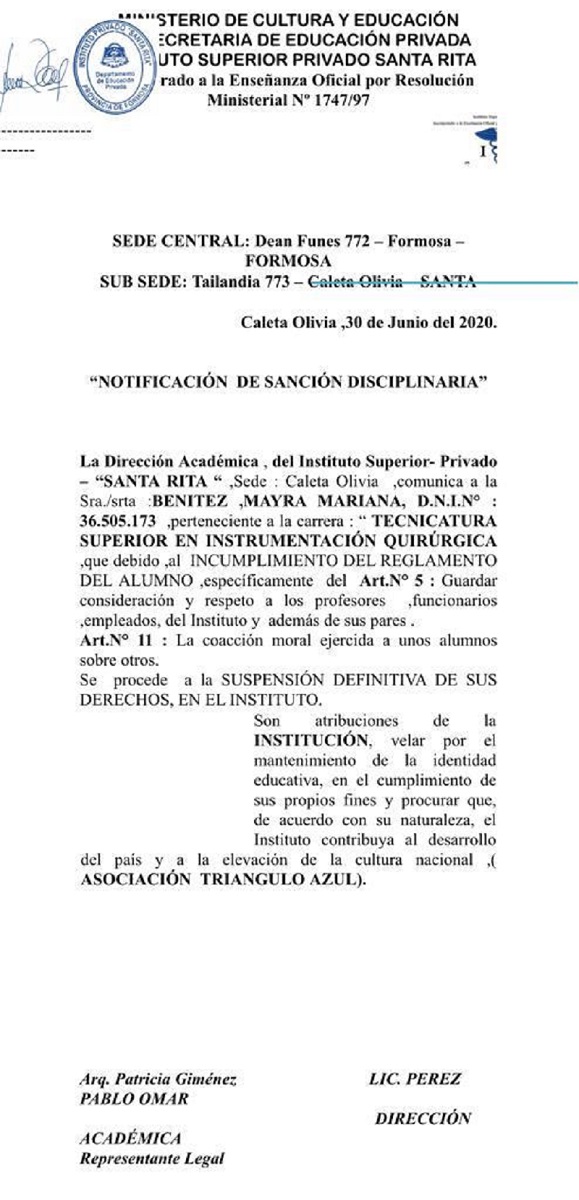 Sigue la polémica: Sancionan a alumnas que denunciaron irregularidades en el instituto Santa Rita