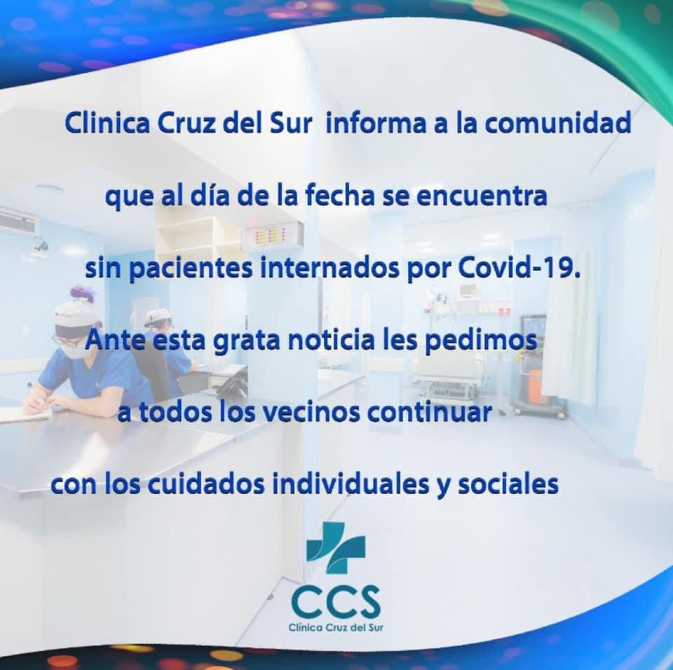 Otra buena: clínica privada también informó no tener pacientes internados por Covid