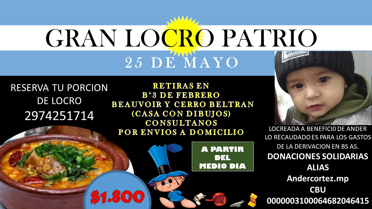 Venta de locro a beneficio de un bebé que necesita ser derivado