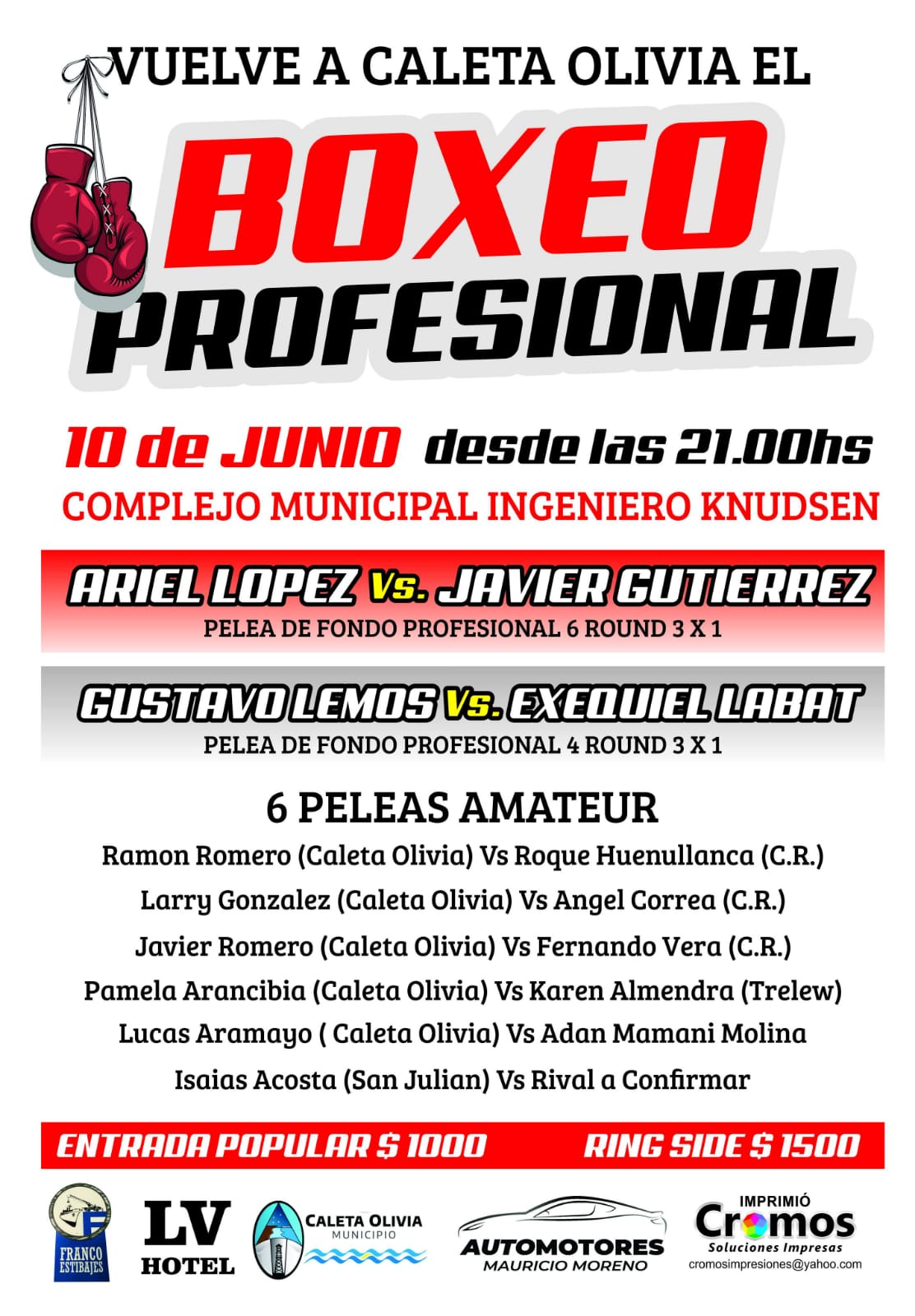 Después de 8 años sin boxeo profesional este 10 de Junio retorna a Caleta Olivia 