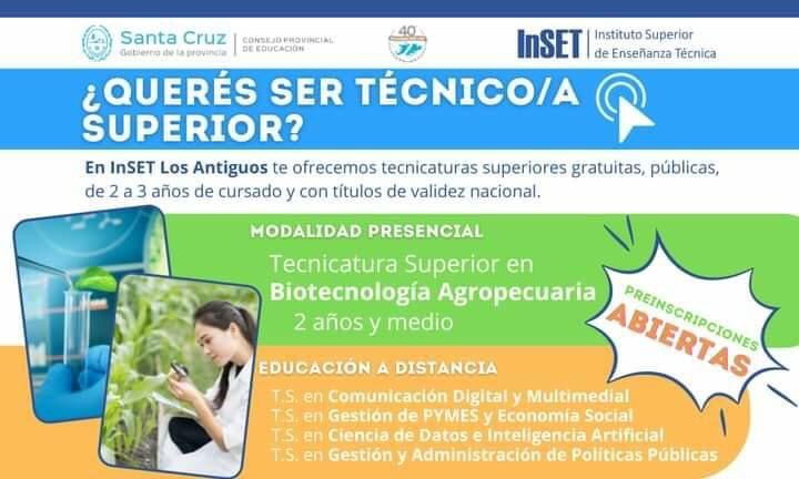 Estudia Tecnicatura Superior en Biotecnología Agropecuaria presencial en Los Antiguos