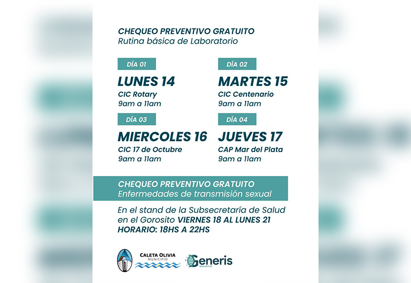 Por el aniversario de Caleta Olivia Generis realiza chequeos gratuitos 