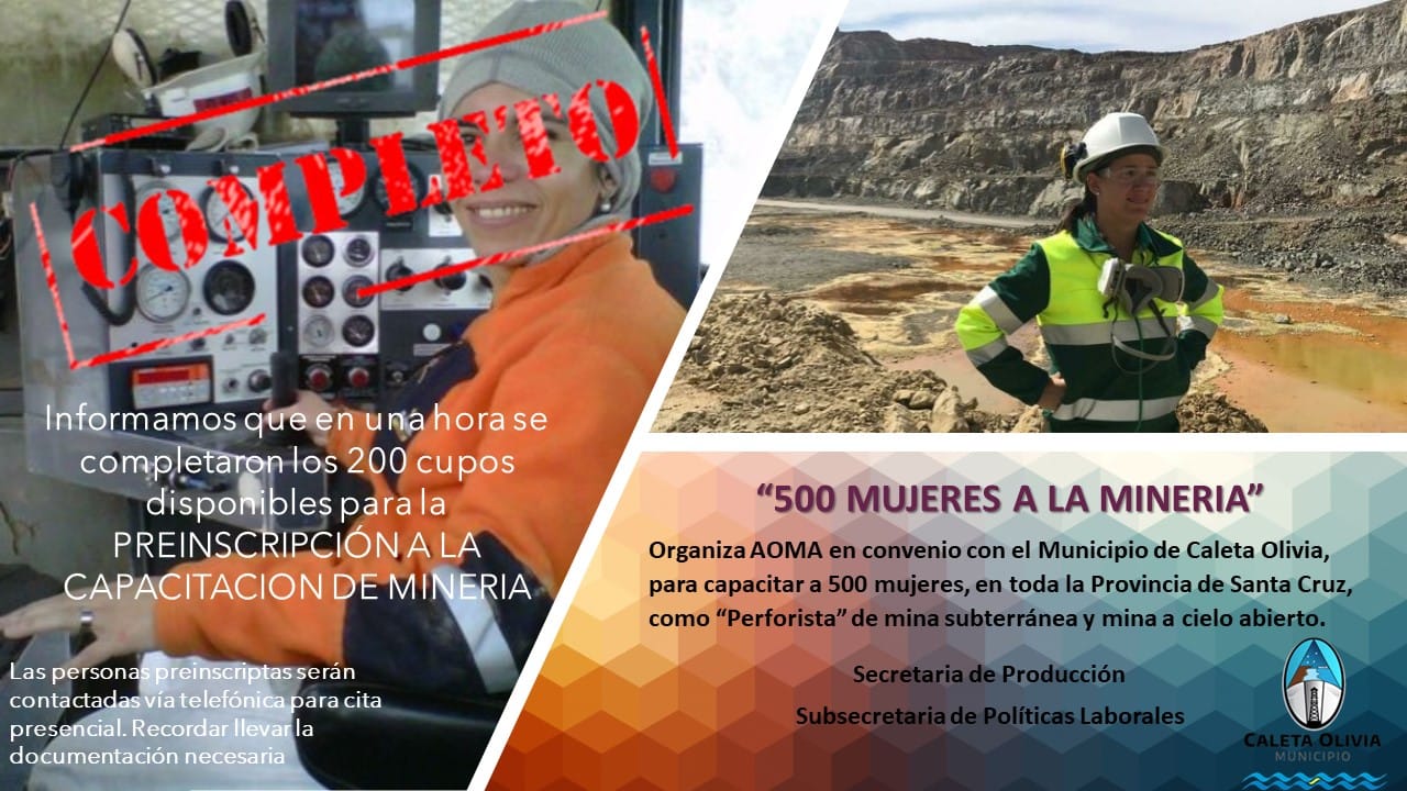 Los cupos para el curso de minería se agotaron en menos de una hora en Caleta Olivia