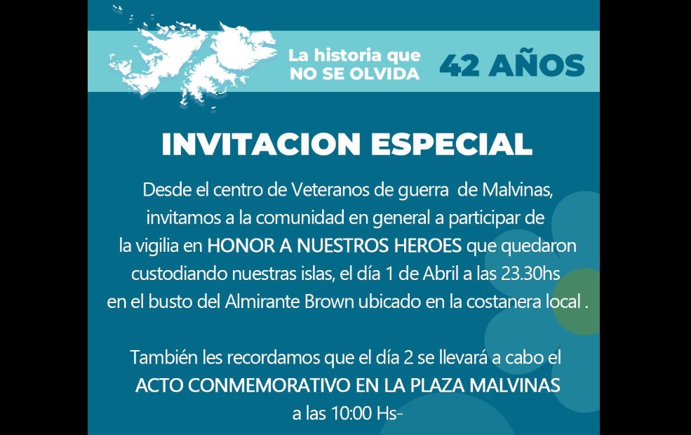 Se realizará una vigilia en Honor a nuestros Héroes de quedaron custodiando las Islas Malvinas