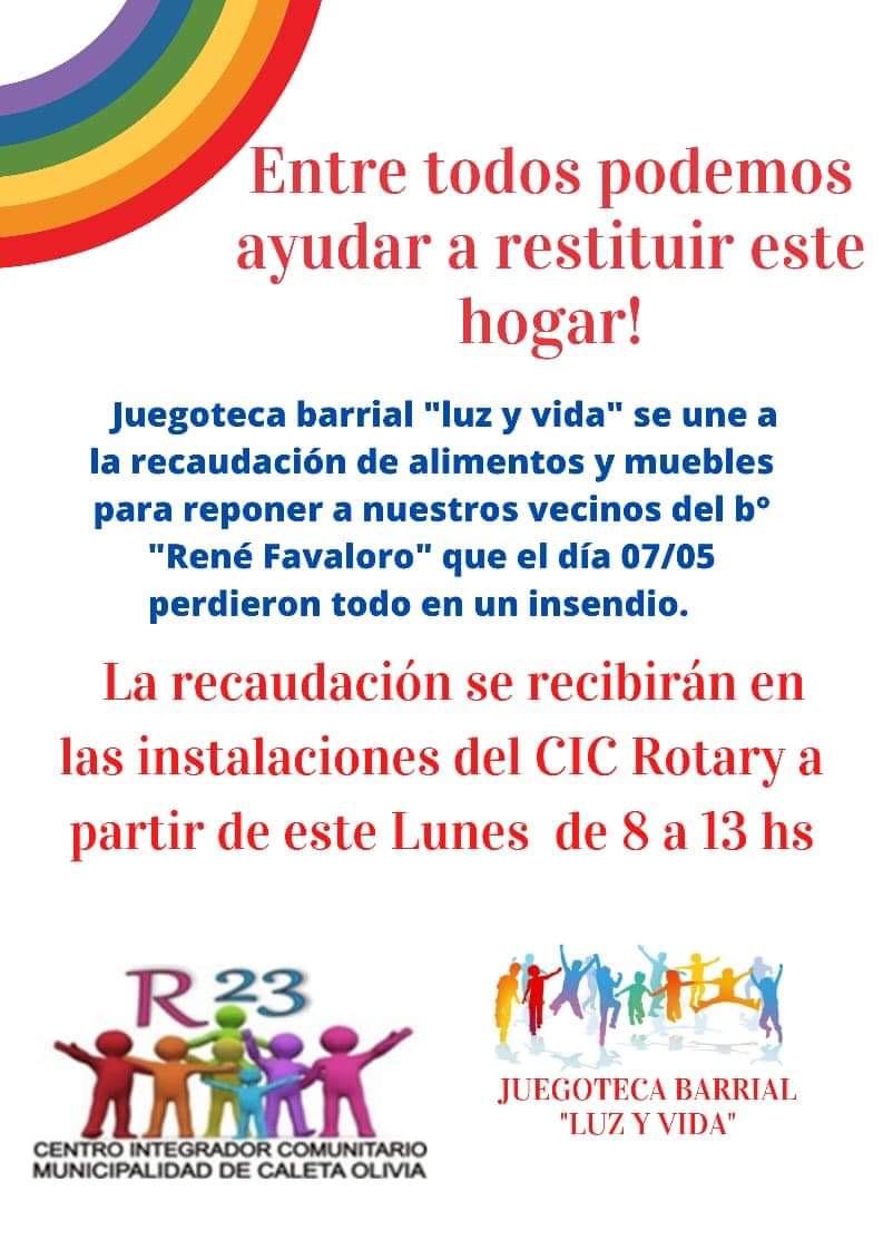 Campaña Solidaria a beneficio de los vecinos que sufrieron el incendio en la jornada de ayer en barrio Rotary 23