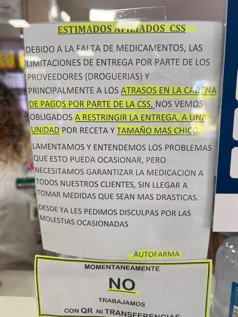 Comunicado de la CSS: situación de venta restringida de medicamentos en Santa Cruz