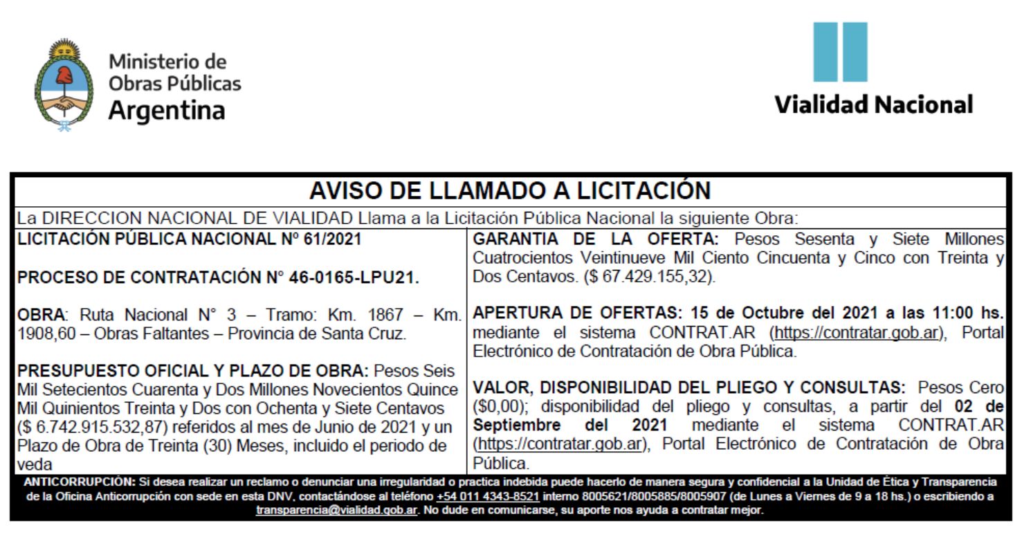 Autovía Comodoro-Caleta: El gobierno lanzó la licitación para terminarla, con 10 mil millones de presupuesto