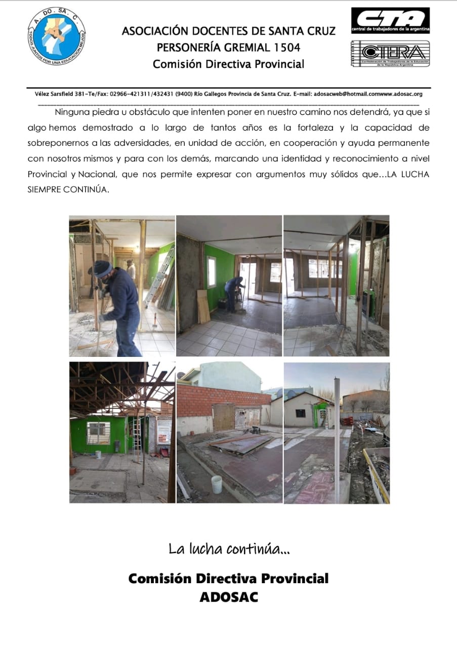 Se encuentra en remodelación la Casa del docente en Rio Gallegos