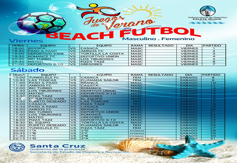 Juegos de Verano: mañana inicia el torneo Beach Futbol