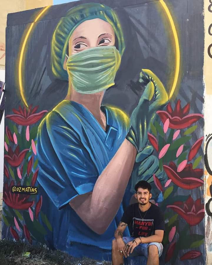 Comodoro Rivadavia: artista local realiza un mural homenaje al personal de salud y dijo que 