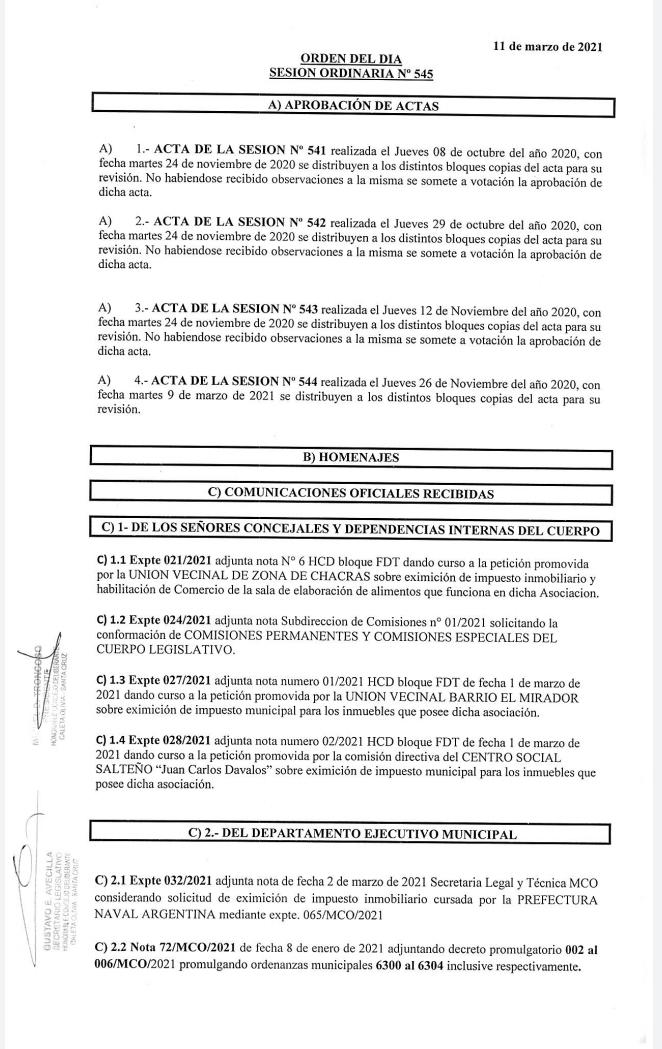 Mañana a las 8 horas se reunirá los concejales en una nueva sesión ordinaria