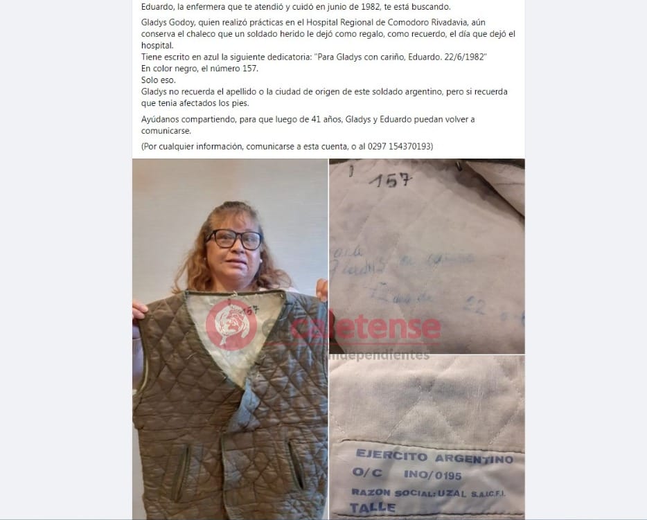 Gladys y Eduardo: la historia de una enfermera y un ex combatiente de Malvinas que se volvieron a contactar por un chaleco