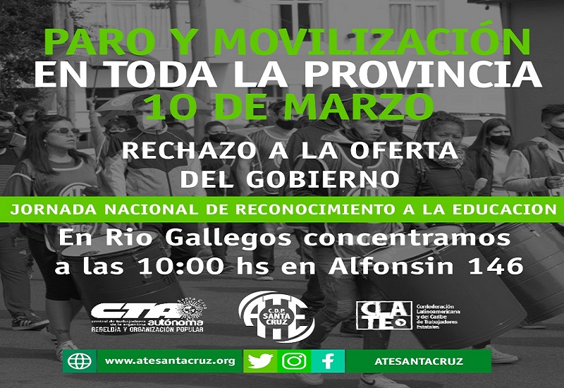 ATE rechaza la oferta salarial: paro y movilización este miércoles 10 de marzo