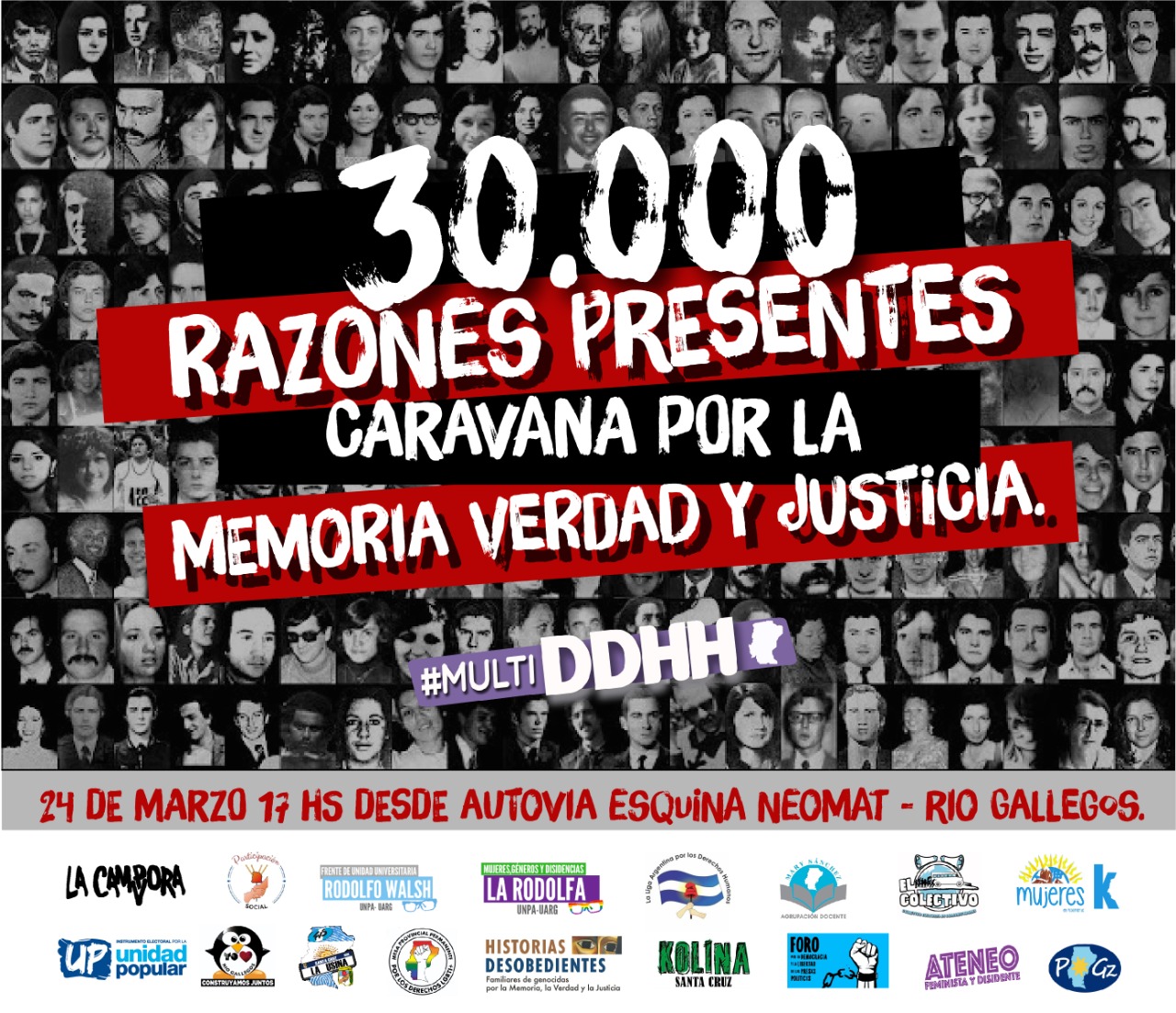 Habrá Caravana por la Memoria, la Verdad y la Justicia el 24 de marzo a las 17 horas