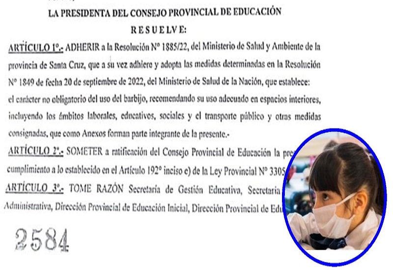 El CPE adhirió a la resolución en el cual el barbijo dejará de tener uso obligatorio en las escuelas