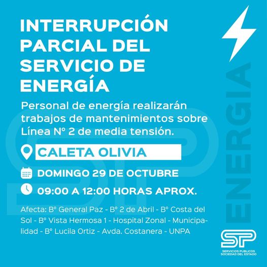 Corte de energía: Servicios Públicos anunció que habrá un corte programado 