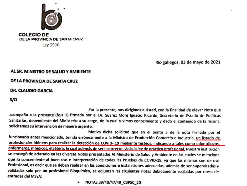 Bioquímcos de Santa Cruz solicitan verificar y supervisar los test que realizan los COE de las localidades
