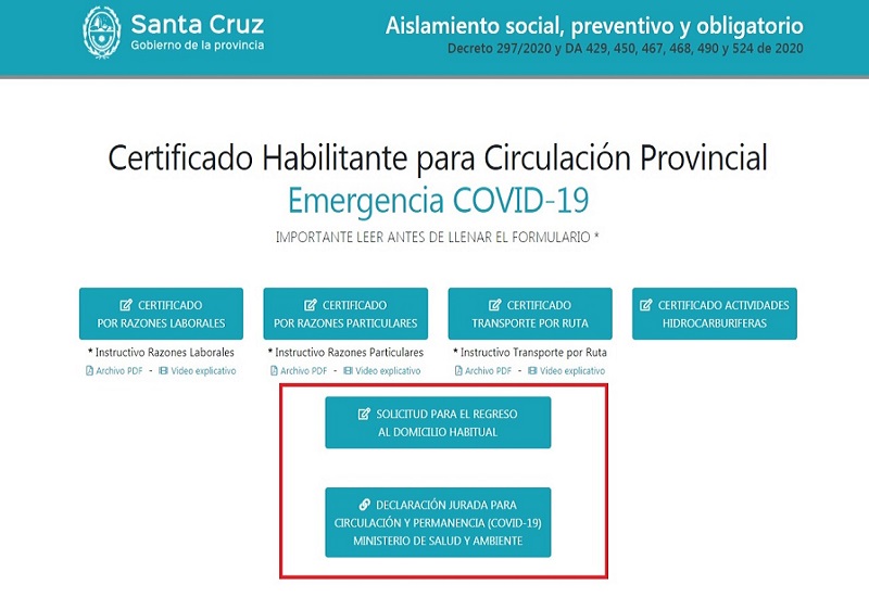 La provincia habilita el retorno de santacruceños en autos particulares