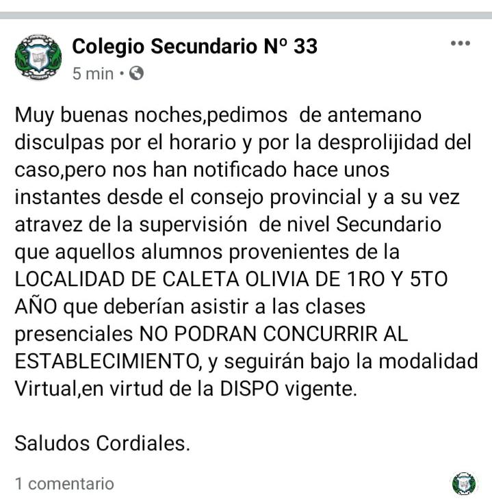 Presencialidad y Discriminación: autoridades no dejan entrar a alumnos de Caleta Olivia a las escuelas de Cañadón Seco