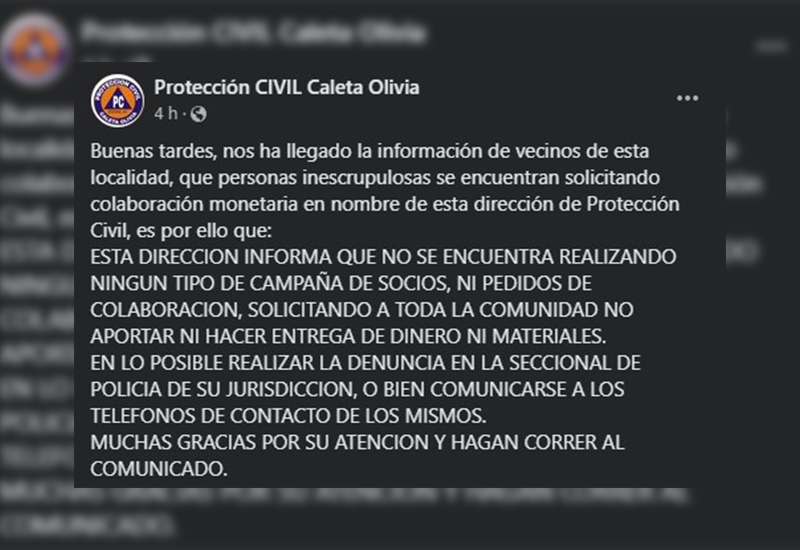 Alerta de estafa: Personas inescrupulosas solicitan colaboración monetaria en nombre de Protección Civil