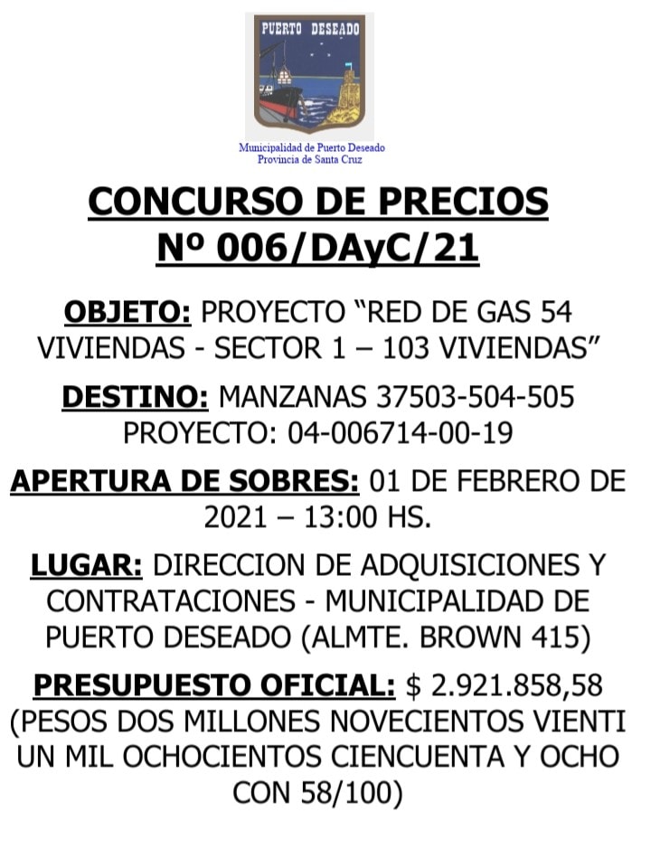 Llamaron a concurso de precios para la red de gas del barrio 103 Viviendas de Deseado