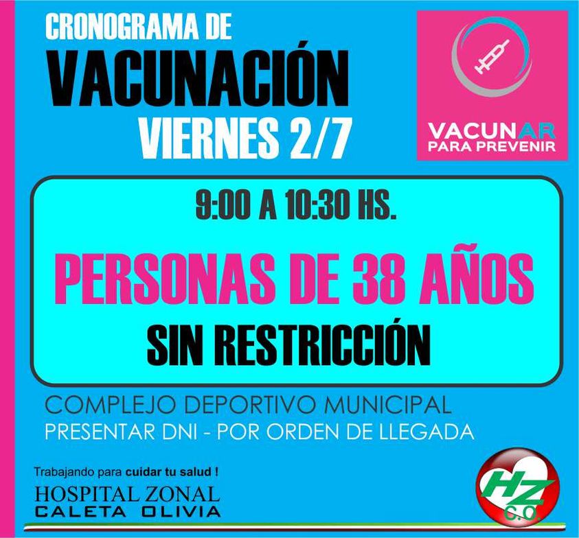 Caleta vacuna sin restricciones a mayores de 38 años