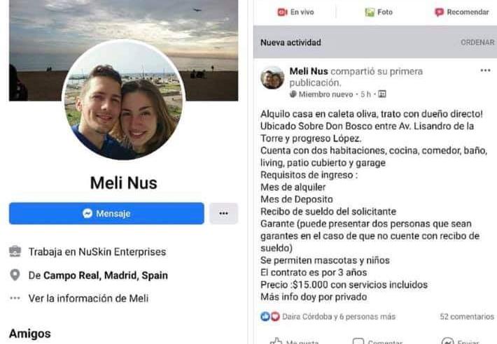 Iba a reservar un alquiler con una transferencia bancaria y gracias a una alerta de Facebook se salvó de ser estafada