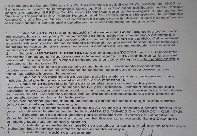Tras 5 días de retención de servicio Energía levanto el paro