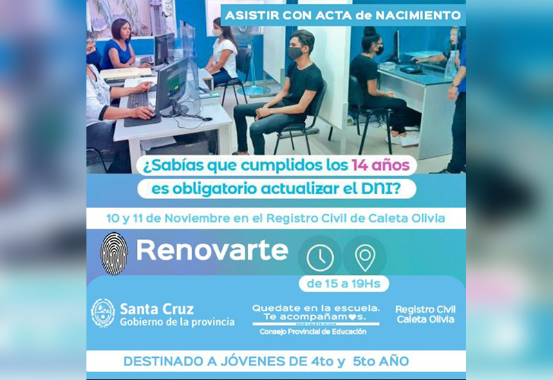 Comenzó la renovación gratuita de DNI para jóvenes de 14 a 17 años en el Registro Civil