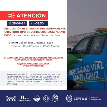 Restringen preventivamente varios tramos de la Ruta N° 40