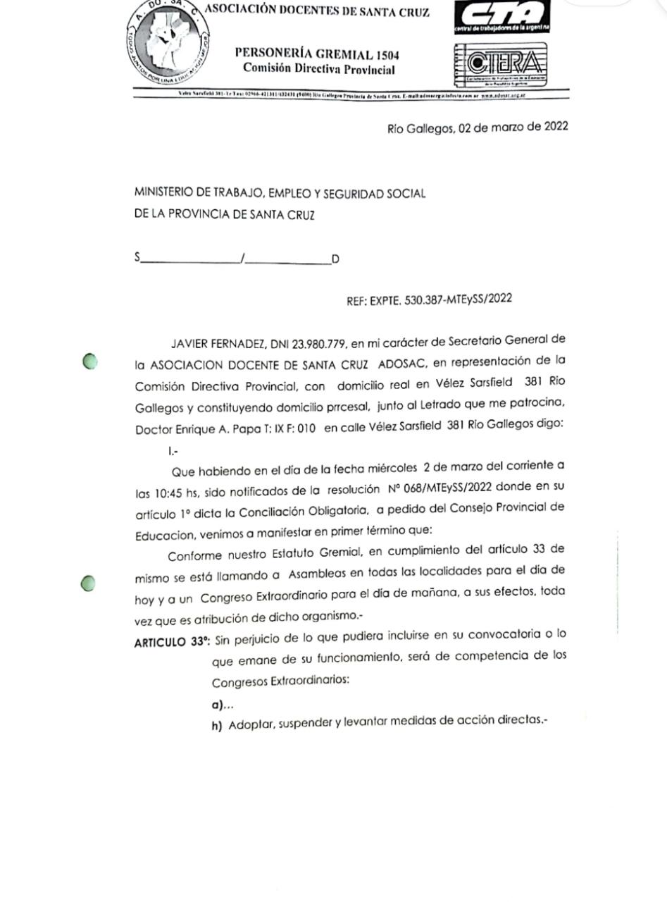 ADOSAC realizará mañana el Congreso Extraordinario